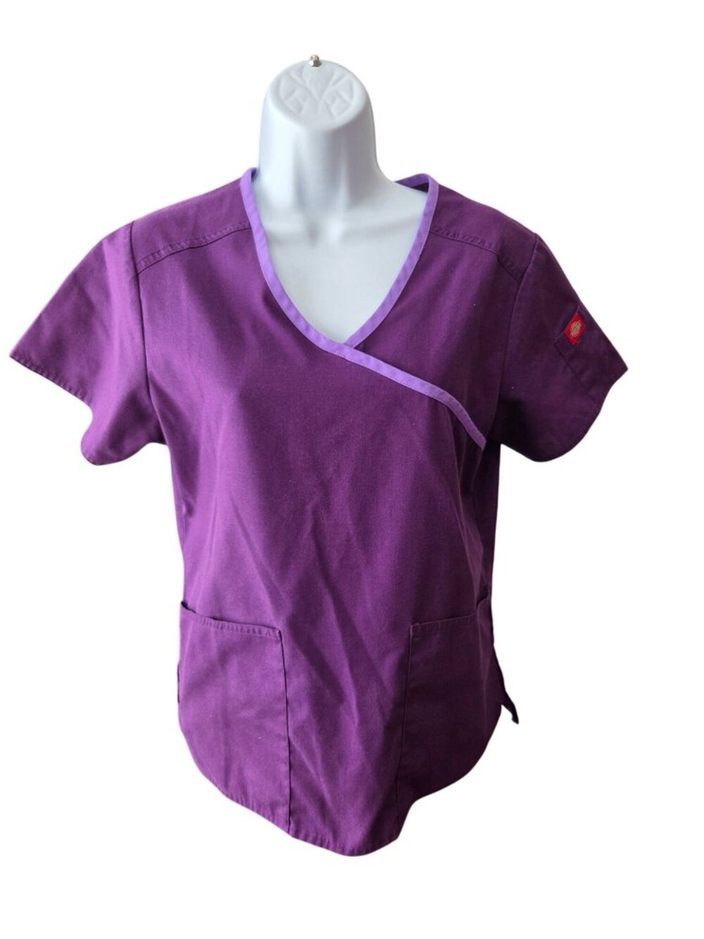 Dickies EDS Womens XS Purple Scrub Set Mock Wrap Flare Pants Nurse Medcore